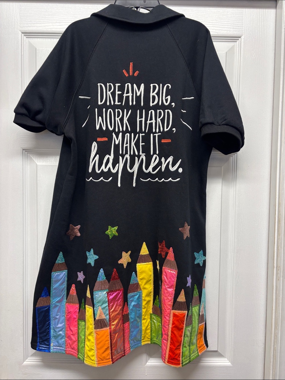 Brianna Cannon Sequin Pencil & Star Border Teacher Dress Black & Multi Color S - Picture 3 of 4